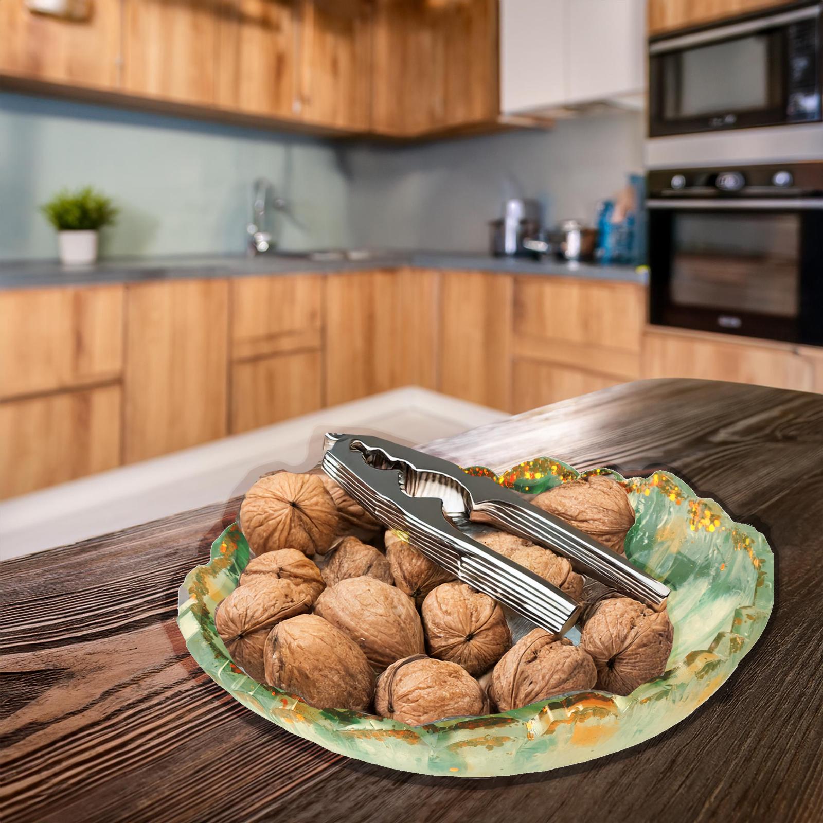 Floral Patterned Resin Bowl-Enchanting Resin Accent Dish-Decorative Centerpiece-Green & Peach with Gold Glitter Accent-Flower Pattern Tray - Thumbnail 4