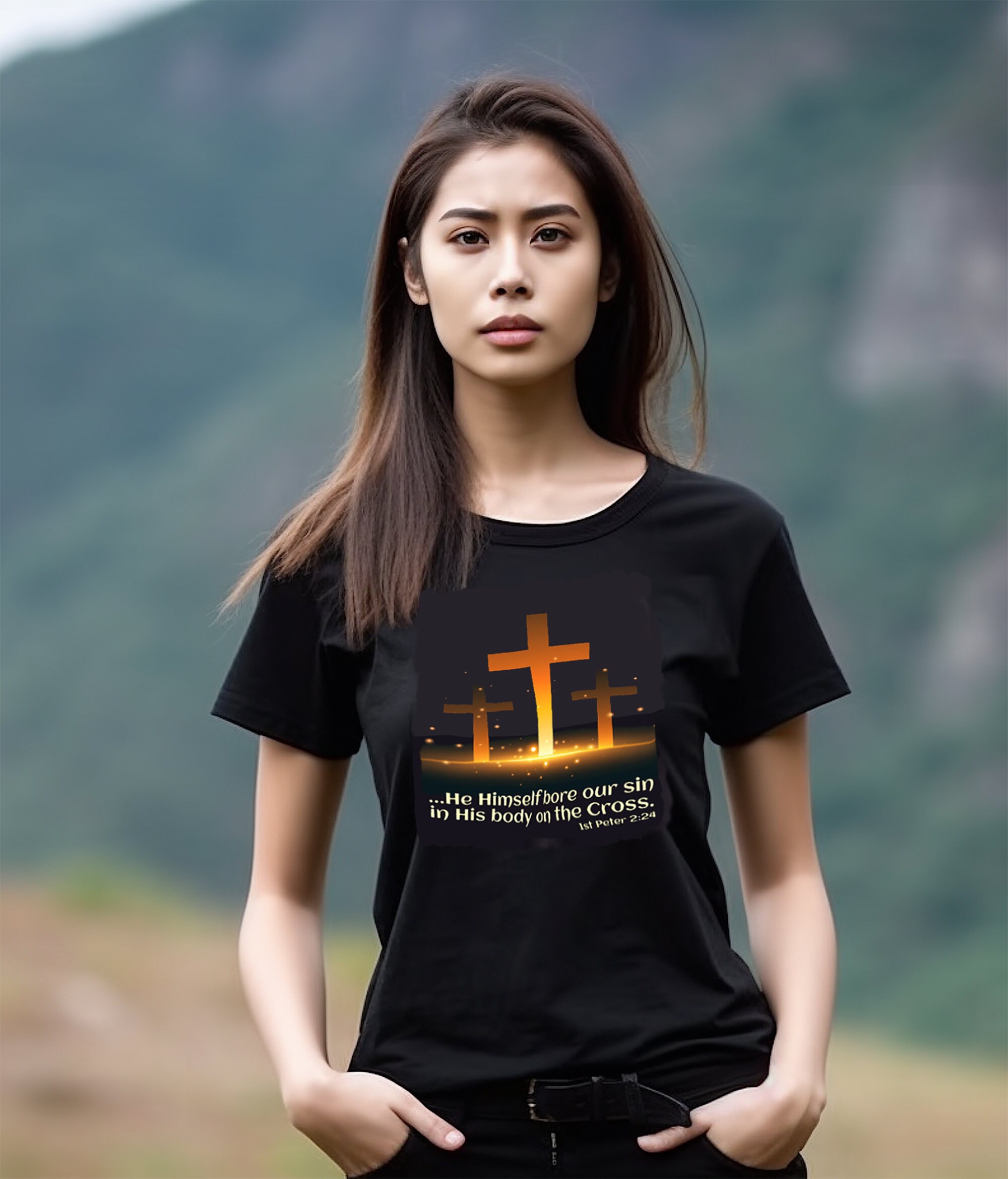 He Bore Our Sins T-Shirt Unisex Christian-Christ Died For Us-He Bore Our Sins-Peter 2:24- Statement Christian Tee - Thumbnail 7