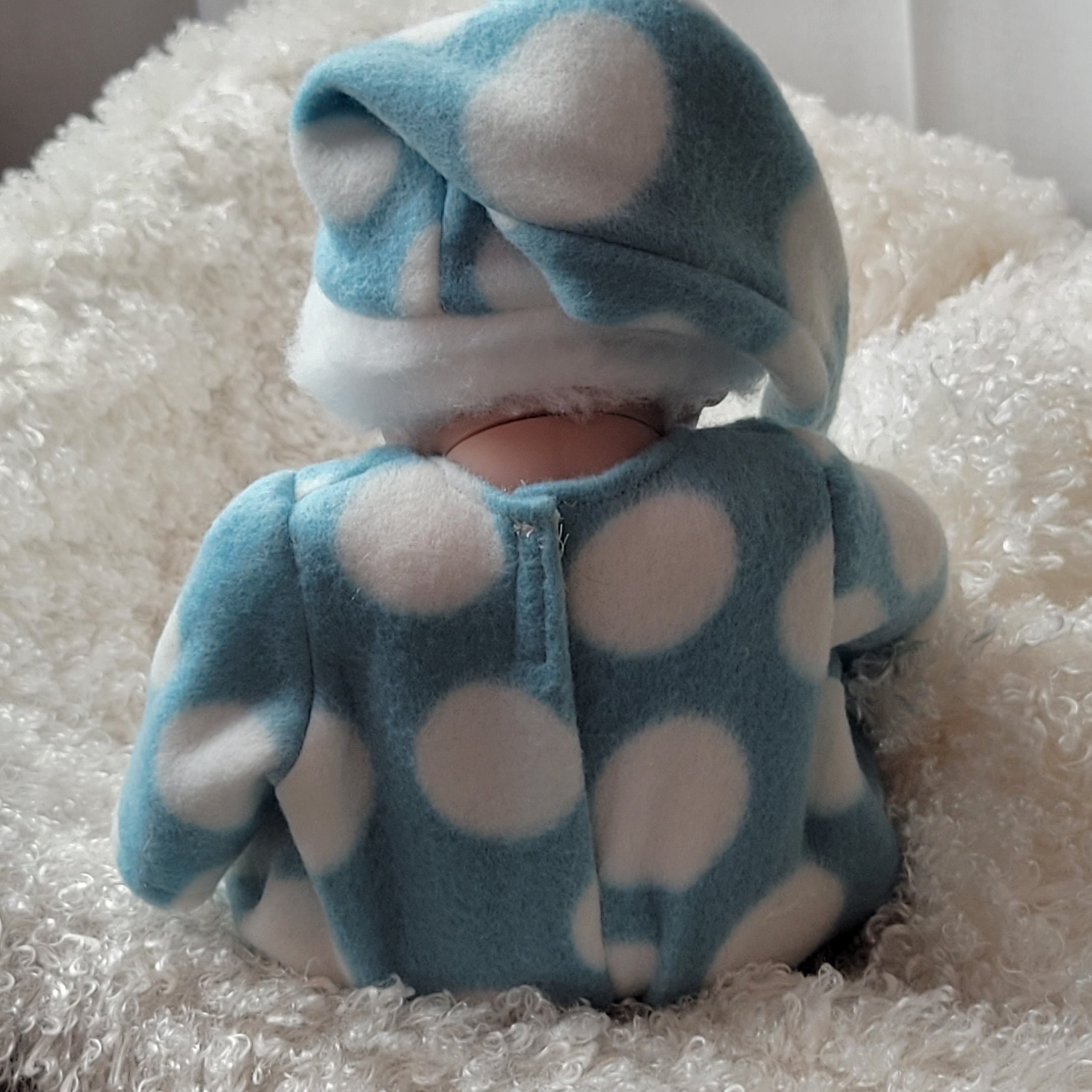 Custom Footed Pajamas for 10in Doll-Doll Blue White Cloud Pajamas with Pixie Nightcap-Bedtime Clothes for 10 inch Doll-Doll Nap Pajamas - Thumbnail 5