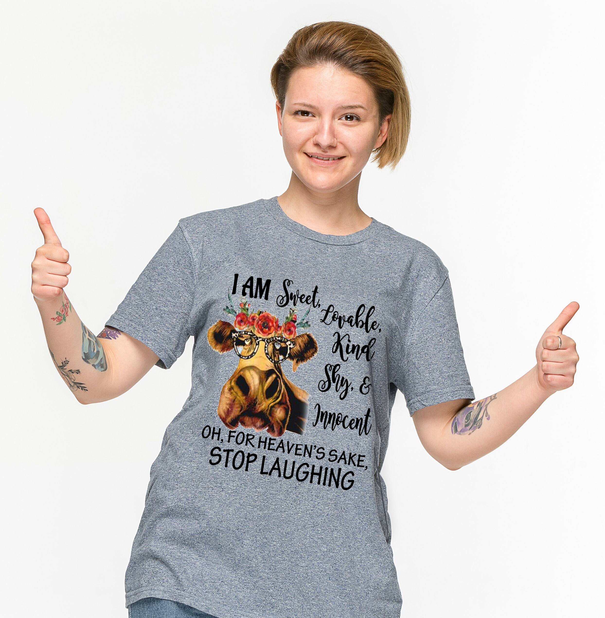 Custom T-Shirt - For Heaven's Sake Stop Laughing Women's Sweet Lovable Kind Shy & Innocent Heifer Cow Glasses - Thumbnail 5