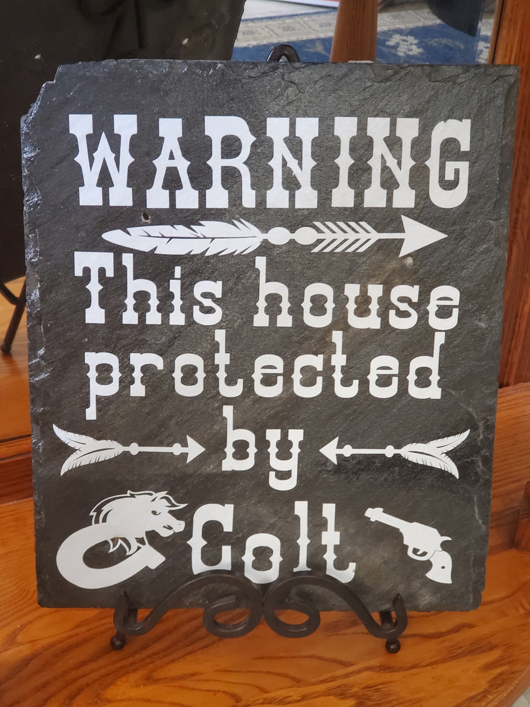 Buckingham Slate Sign - Home Protected by Henry Ruger Smith & Wesson Colt Glock Winchester Firearm Gun - Thumbnail 3