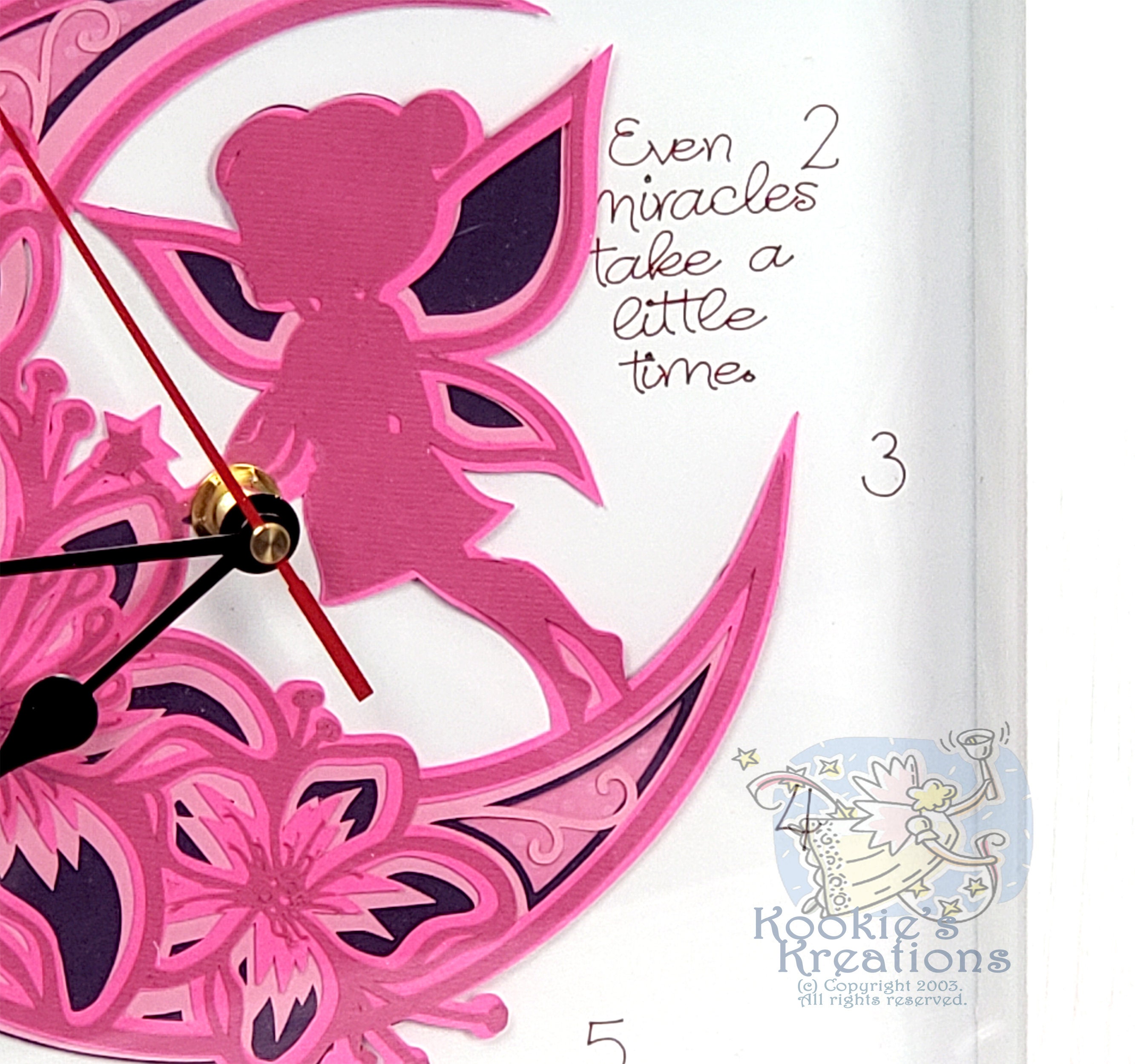 Nursery Clock-Fairy on the Moon-Miracles Take Time-Pink & Purple Wall Clock-Baby Infant Home Decor-Wall Decor-Child Decor-Kids Framed Clock- - Thumbnail 4