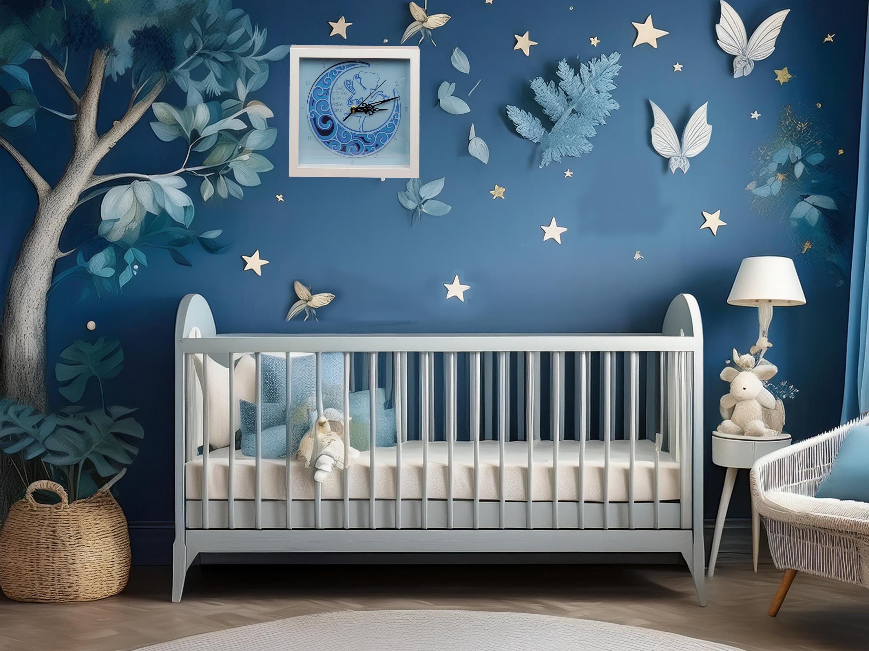 Nursery Clock - Fairy on the Moon-Heart in Hand-Shades of Blue-Baby-Infant-Home Decor-Wall Decor-Wall Clock-Nursery Decor-Fairy Decor - Thumbnail 3