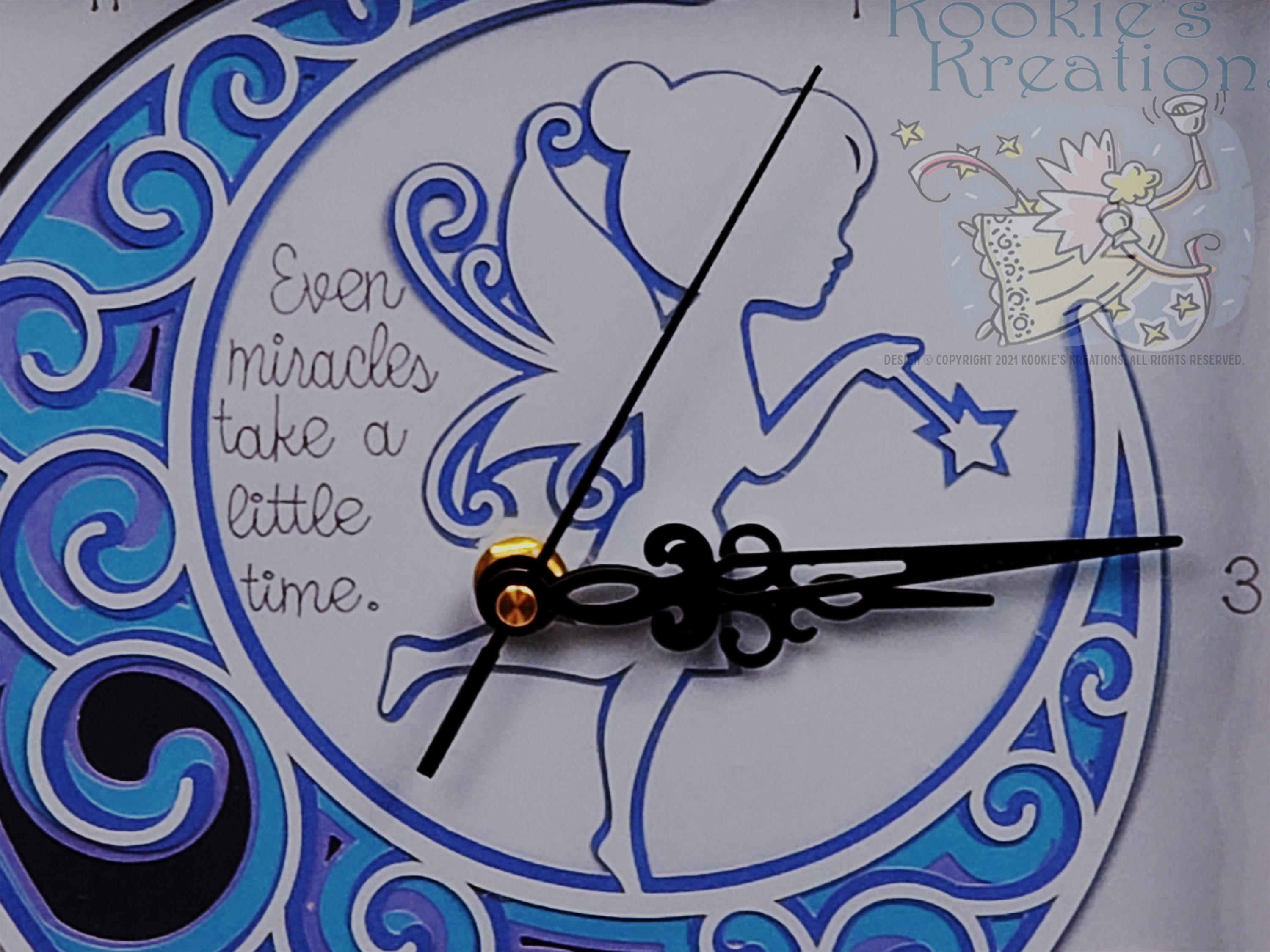 Nursery Clock - Fairy on the Moon-Heart in Hand-Shades of Blue-Baby-Infant-Home Decor-Wall Decor-Wall Clock-Nursery Decor-Fairy Decor - Thumbnail 5