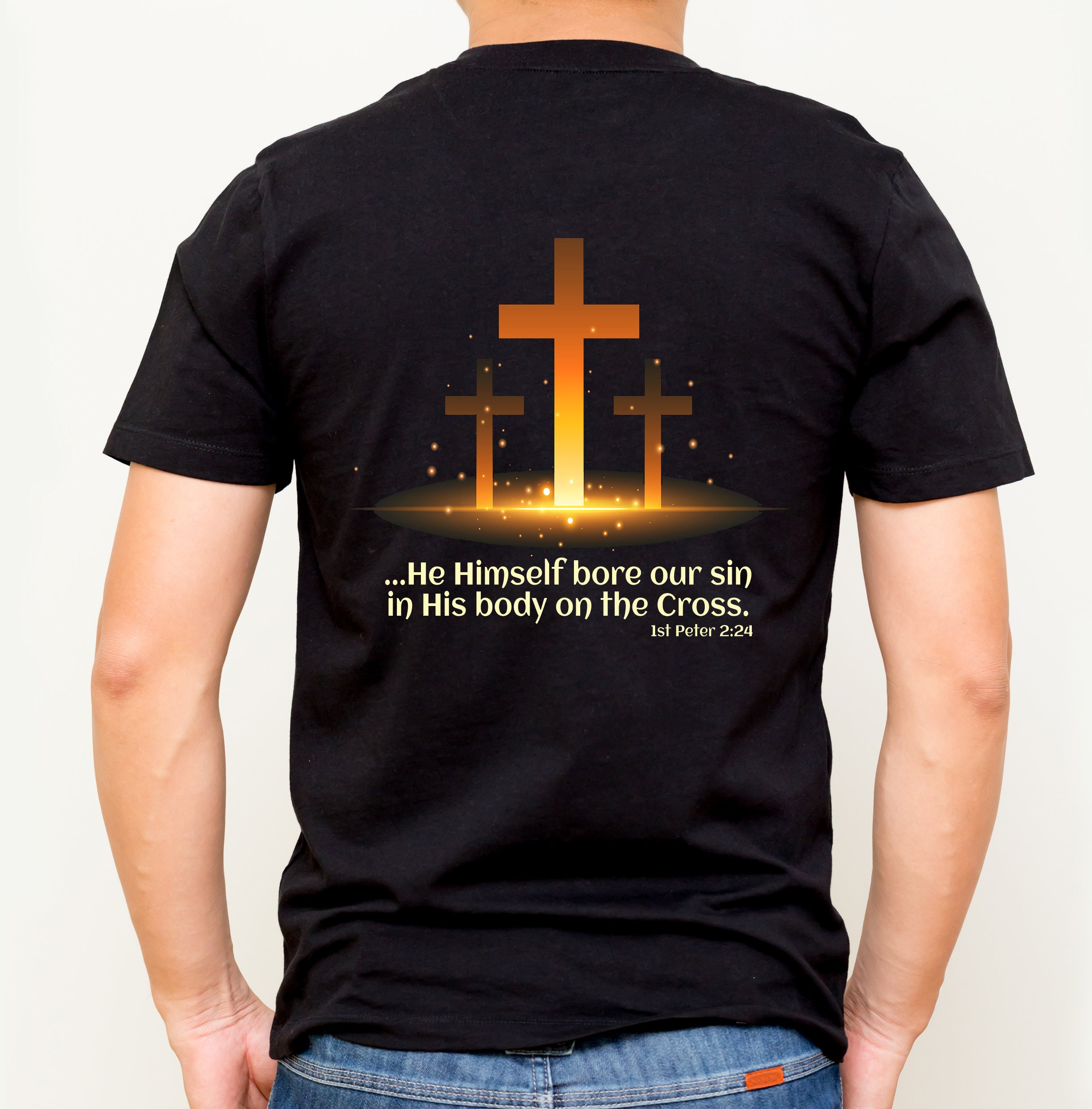 He Bore Our Sins T-Shirt Unisex Christian-Christ Died For Us-He Bore Our Sins-Peter 2:24- Statement Christian Tee - Thumbnail 3