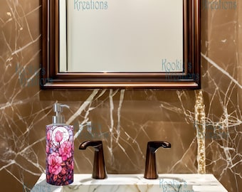 Floral Stained Glass Design Soap Dispenser: White Stainless Steel Pump