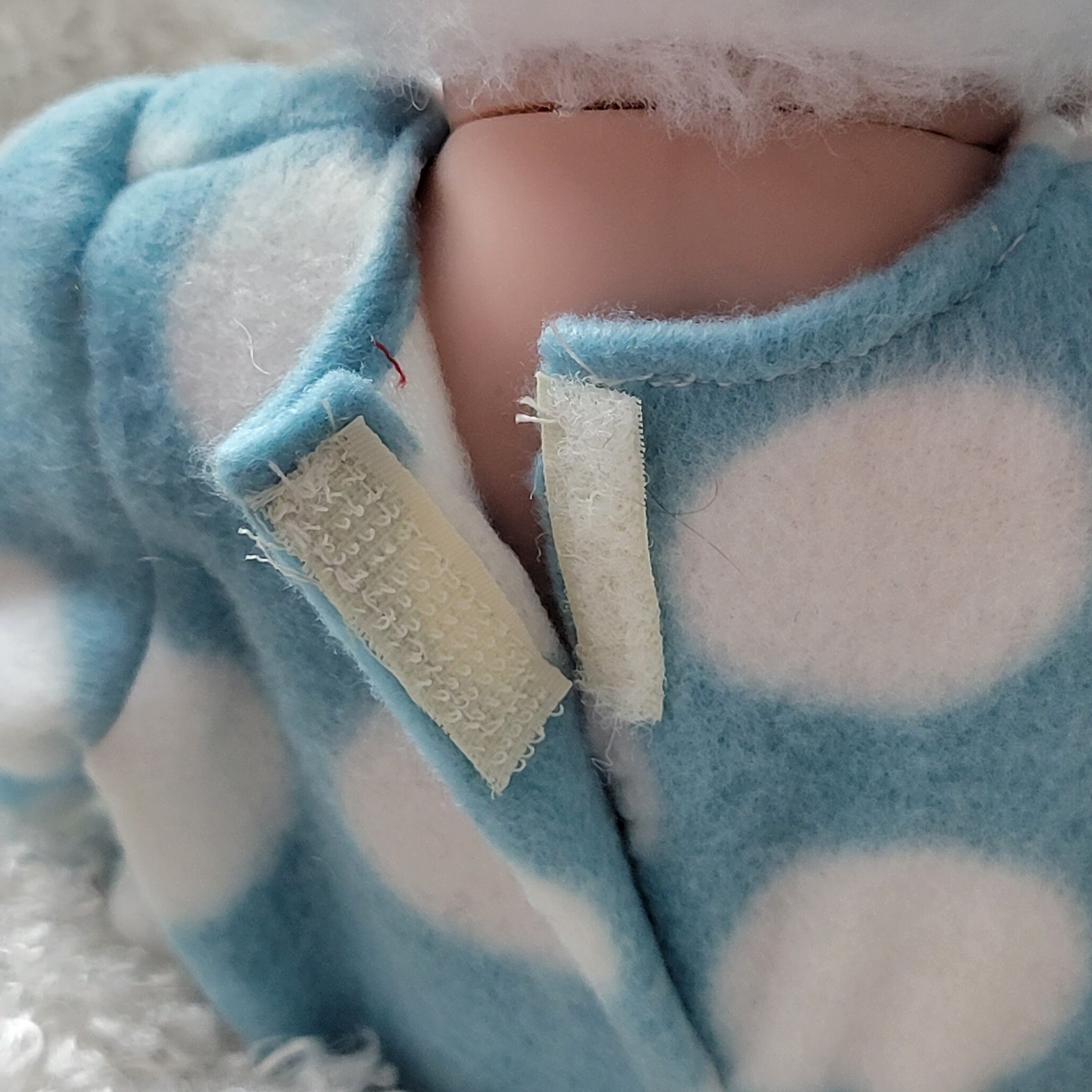 Custom Footed Pajamas for 10in Doll-Doll Blue White Cloud Pajamas with Pixie Nightcap-Bedtime Clothes for 10 inch Doll-Doll Nap Pajamas - Thumbnail 6