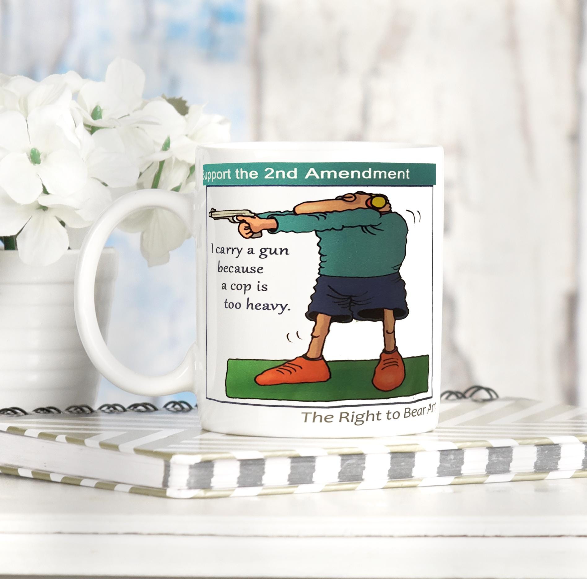 Ceramic Coffee Mug I Carry a Gun Because a Cop is Too Heavy White or Black Trim11 oz 15 oz - Thumbnail 4