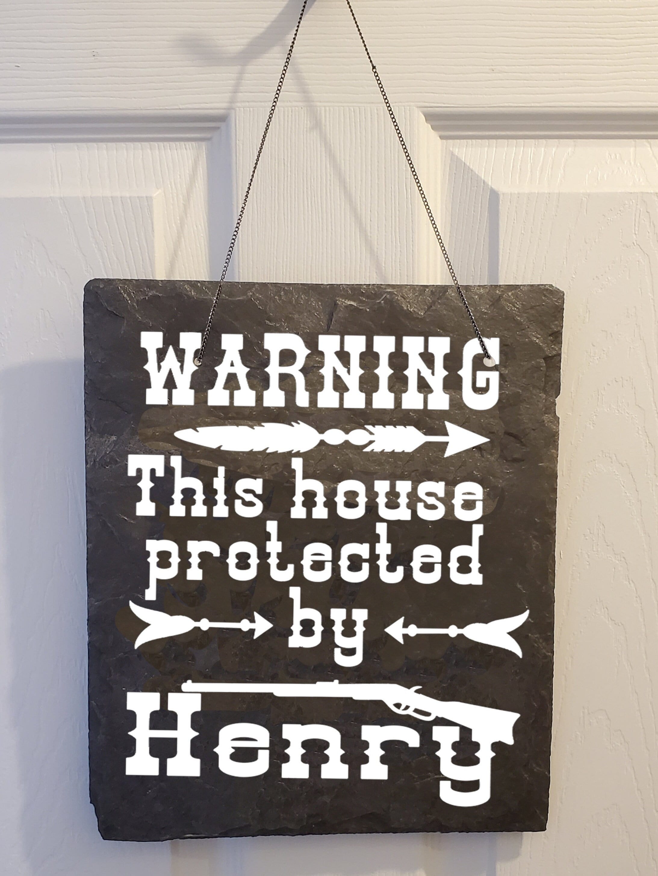 Buckingham Slate Sign - Home Protected by Henry Ruger Smith & Wesson Colt Glock Winchester Firearm Gun