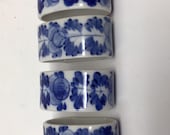 Vintage Chinosere napkin rings, (4) porcelain ceramic cobalt blue and white, Mandarin motif, chinese decor, Blue White Floral Table Decor,