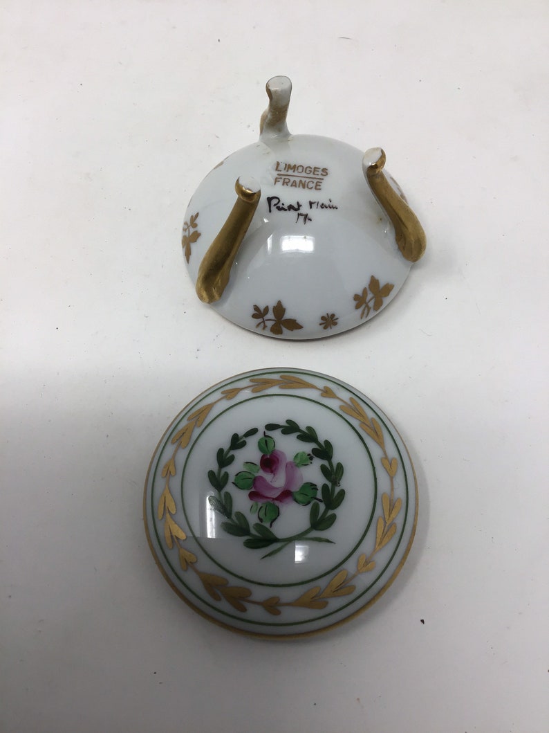 Limoges France Porcelain Round Rose 3 Claw Footed Trinket Box Limoges France trinket box Signed on bottom Ring box