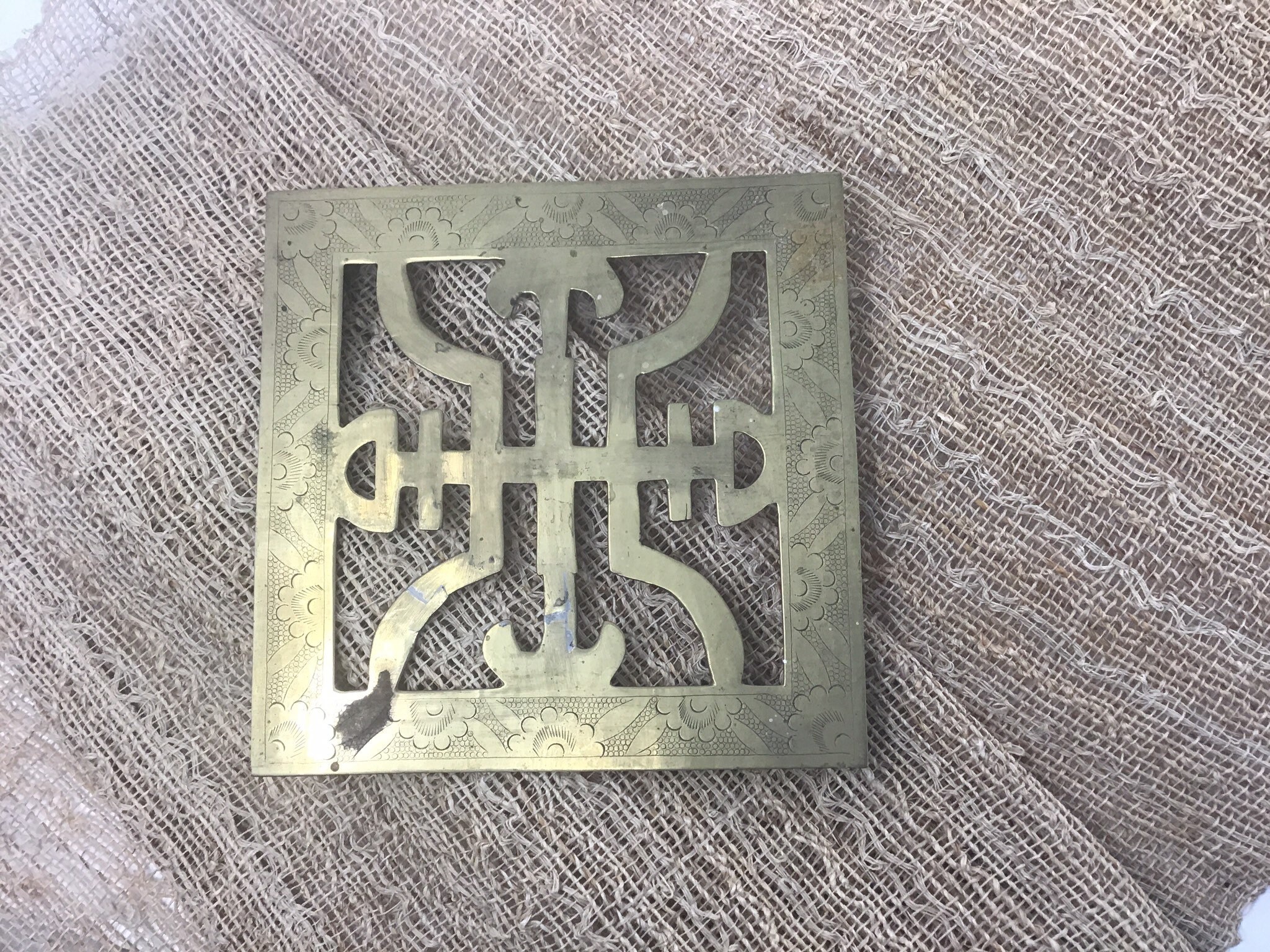 Vintage Chinoiserie Chinese Brass Trivet. Marked China. Etsy