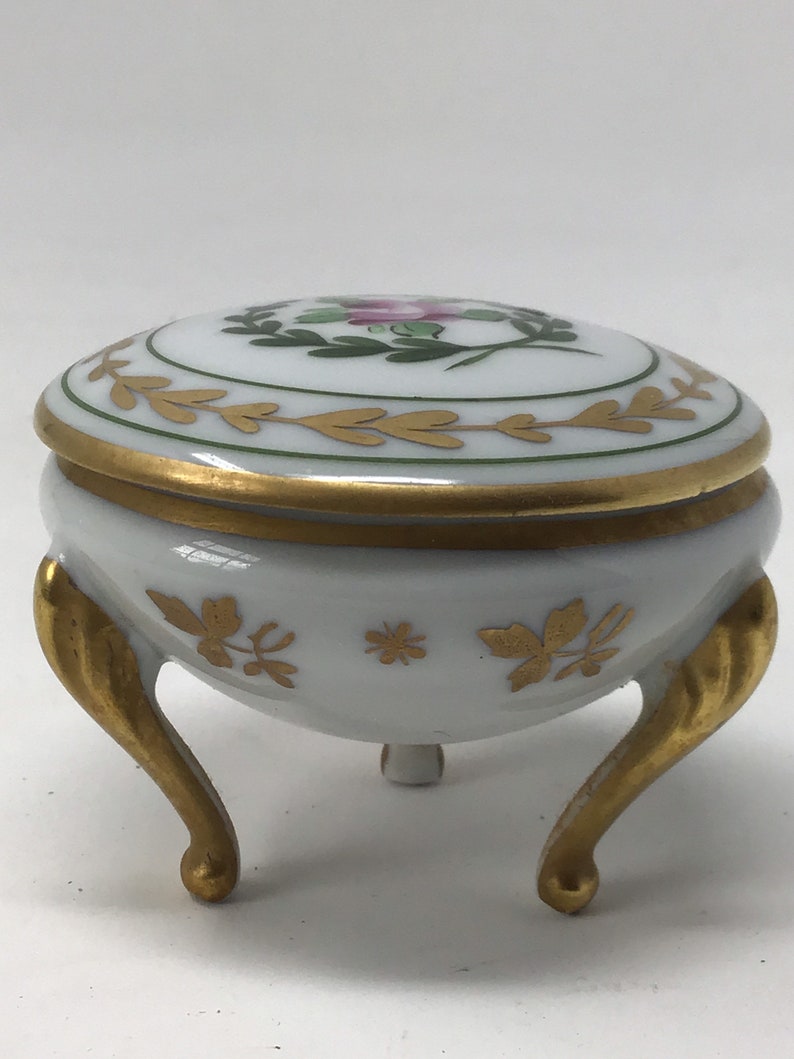 Limoges France Porcelain Round Rose 3 Claw Footed Trinket Box Limoges France trinket box Signed on bottom Ring box