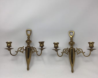 Brass candles Vintage Brass Candle Wall Sconce. Double brass candles. Mid Century Hollywood Regency, candlestick