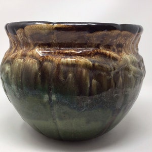 Vintage Roseville Pottery, ORIGINAL Jardiniere & Pedestal Planter, USA Ohio Green planter and stand,art pottery brown and green 1900’s