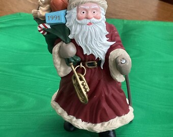 Christmas HALLMARK Merry Olde kerstmanornament, Hallmark Keepsake 1991 #2 in de serie. Kerstman kerstornament, collectie kerstman