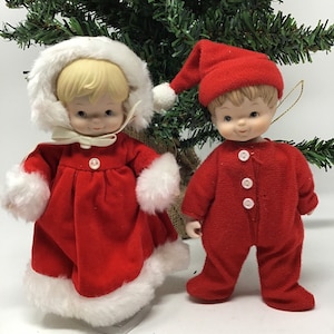 RARE Vintage 1984 Gorham Christmas Figure, ornament, doll, “God’s in Heaven”...7 inch Christmas boy and girl in red pajamas