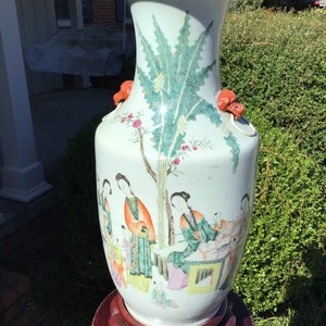 Antique Chinese Vase,circa 1850, Porcelain Oriental Scenery Vase, Famille Rose,