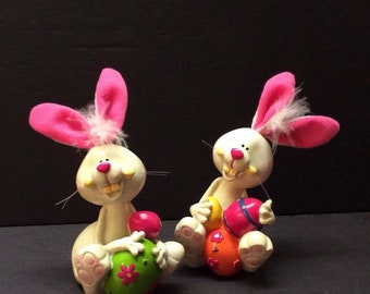 Vintage Whimsical rabbits, pair of bunnys, Easter decor, 1960s decor. Funny bunny, easter bunny.