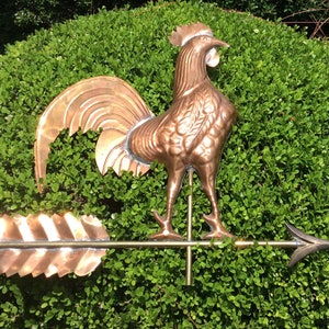 American hollow-cast copper rooster weathervane. -Stunning! Display in a kitchen or it could be used on a roof once again!