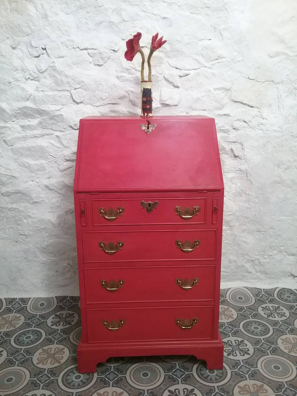 Vintage Hand Painted Bureau Vintage Writing Desk Painted Writing