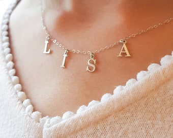 Collier de prénom personnalisé • Lettres en argent 925 • Cadeaux pour elle et pour femme • Bijou fabriqué en France • Belle Aurore bijoux