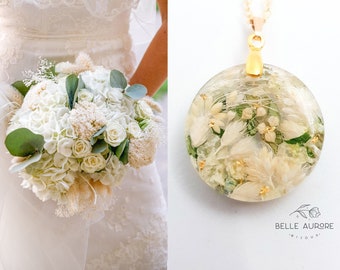 ROSA -Comment conserver son bouquet de mariée  • Collier Gros Pendentif ROND 2,5cm • Bijou mariage personnalisé • Résine • Belle Aurore