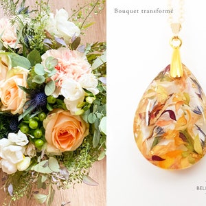 AURORE • Personalized Wedding Necklace Large DROP Pendant • Bridal bouquet transformation • Wedding gift • Flower Resin Jewel