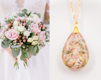 ESMÉE • Upcycling bouquet de mariage • Préserver bouquet • Collier de Mariage Petit Pendentif GOUTTE • bijoux résine • mariage souvenir