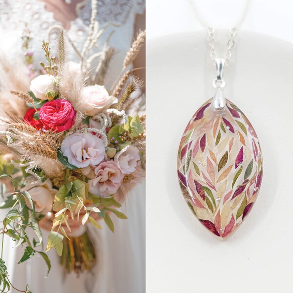 LOLA • Préservation de bouquet de mariage • Souvenir de mariage Petit Pendentif PÉTALE • Collier de fleurs de mariée •Conserver son bouquet