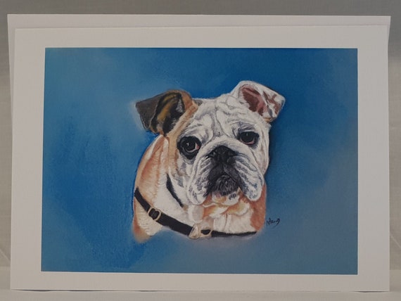 English Bulldog - colour pastel blank greeting card - 126 x 177mm