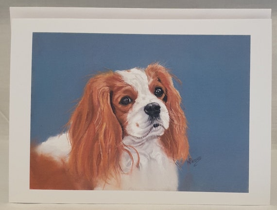 Cavalier King Charles Spaniel Brown - colour pastel blank greeting card - 126 x 177mm