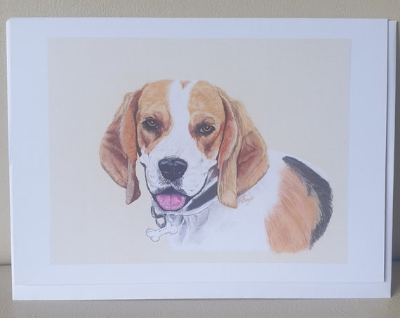 Beagle Brown/White - colour pastel blank greeting card - 126 x 177mm