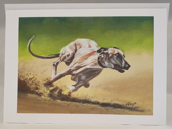 Greyhound - colour pastel blank greeting card - 126 x 177mm