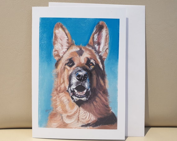 Alsation/German Shepherd Dog - colour pastel blank greeting card - 177 x 126mm