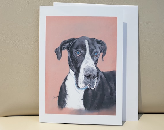 Great Dane - colour pastel blank greeting card - 177 x 126mm