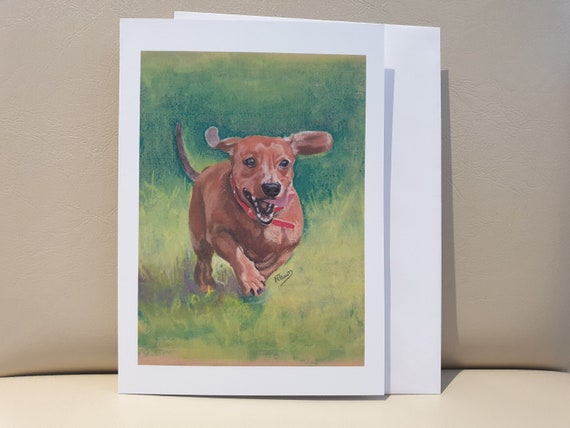 Dachshund - colour pastel blank greeting card - 177 x 126mm
