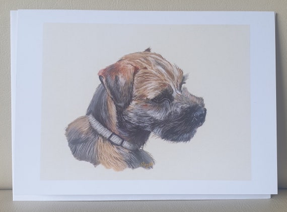 Border Terrier Brown/Grey Pastel Portrait Print - colour pastel blank greeting card - 126 x 177mm