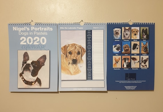 A4 2020 Calendar - Lhasa, Husky, Labrador, Border Collie, Pug, Labradoodle, Cavalier Spaniel, GSD, Chihuahua, Gt Dane, JRT, French Bulldog