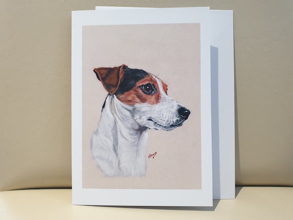 Jack Russell Brown- colour pastel blank greeting card - 177 x 126mm