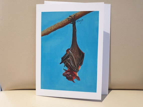 Bat - colour pastel blank greeting card - 177 x 126mm