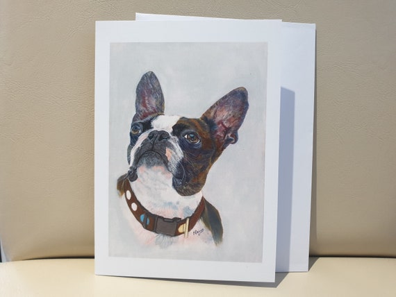 French Bulldog Grey - colour pastel blank greeting card - 177 x 126mm