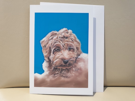 Labradoodle - colour pastel blank greeting card - 177 x 126mm