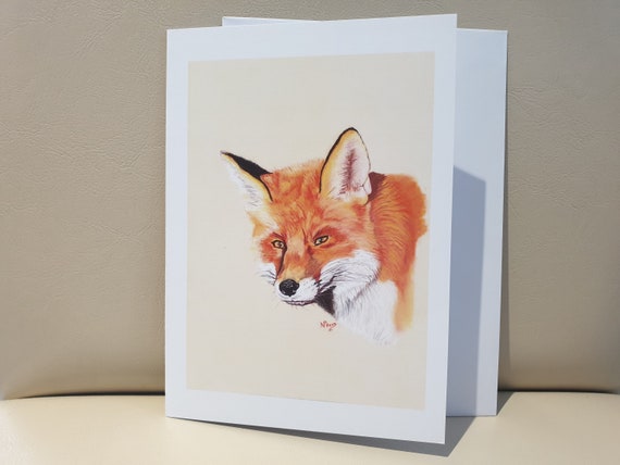 Red Fox - colour pastel blank greeting card - 177 x 126mm