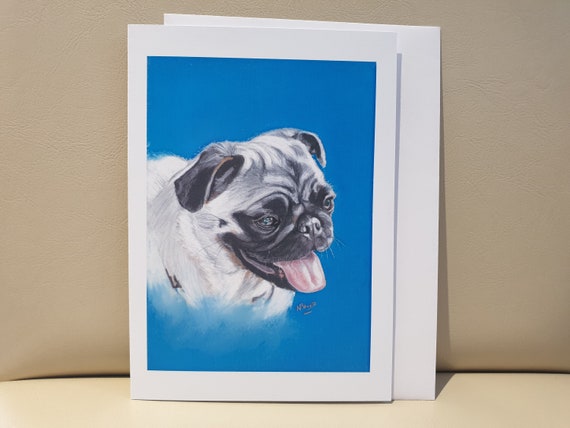 Pug - colour pastel blank greeting card - 177 x 126mm