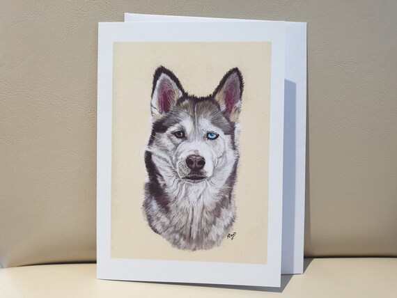 Siberian Husky - colour pastel blank greeting card - 177 x 126mm