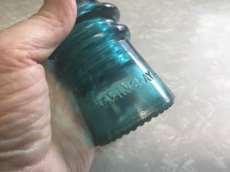 Hemingray-9 Collectible Small Glass Insulator Aqua Made is U.S.A.