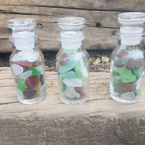 Vintage 1970s Bottles, Filled With Sea Glass, Polished Glass