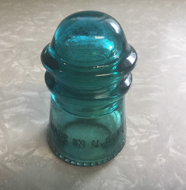 Hemingray-9 Collectible Small Glass Insulator Aqua Made is U.S.A.