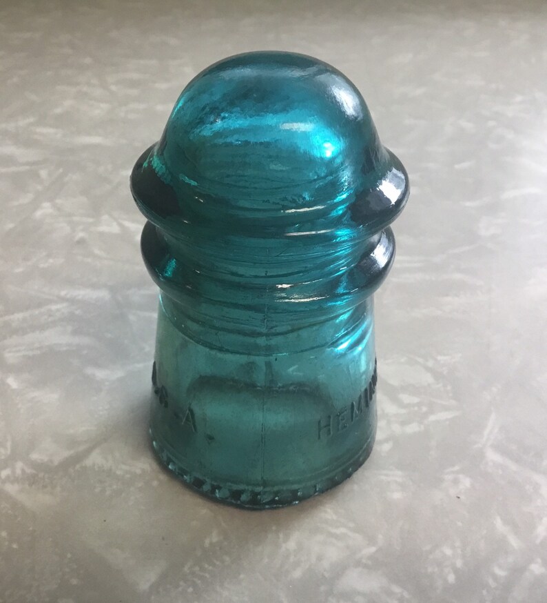 Hemingray-9 Collectible Small Glass Insulator Aqua Made is U.S.A.